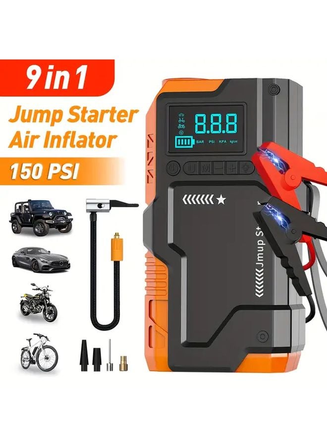 JKUOO Heavy Duty Car Jump Starter 5 in 1 Inflator 150 PSI Portable Charger LED Flashlight Machine Color - Image 1